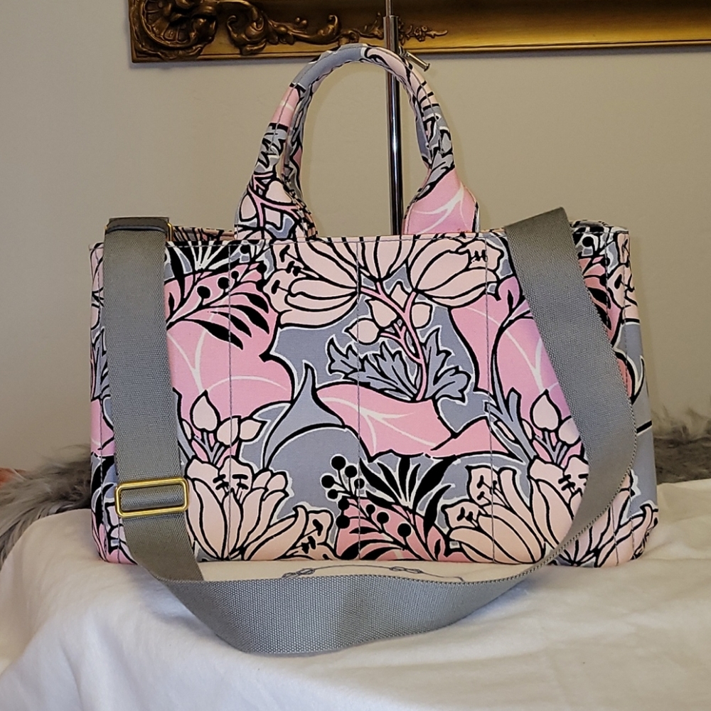 Prada Canapa Pink Flower tote bag